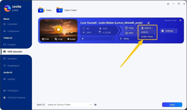 unifab hdr upscaler settings