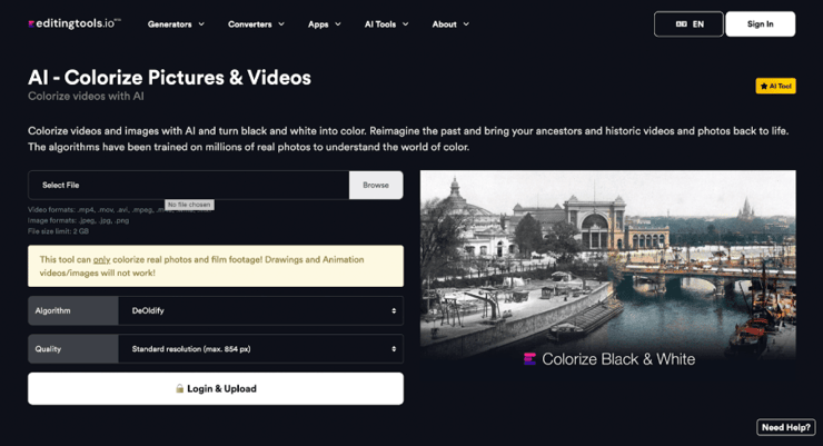 colorize video online free with editingtools