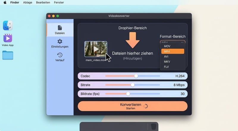 Konzept Desktop-Konverter MPG zu MP4 Workflow