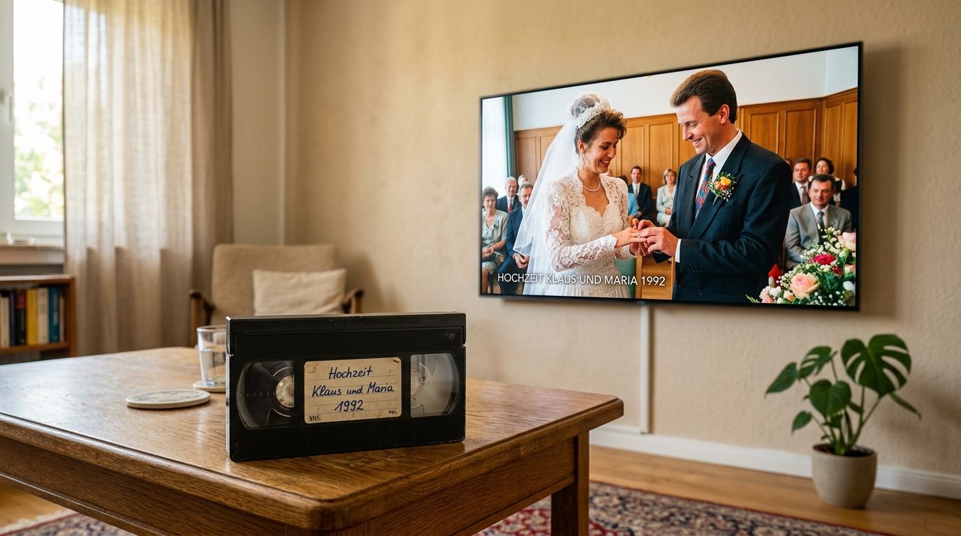 Altes Hochzeitsvideo in HD hochskalieren: KI-Anleitung 2026