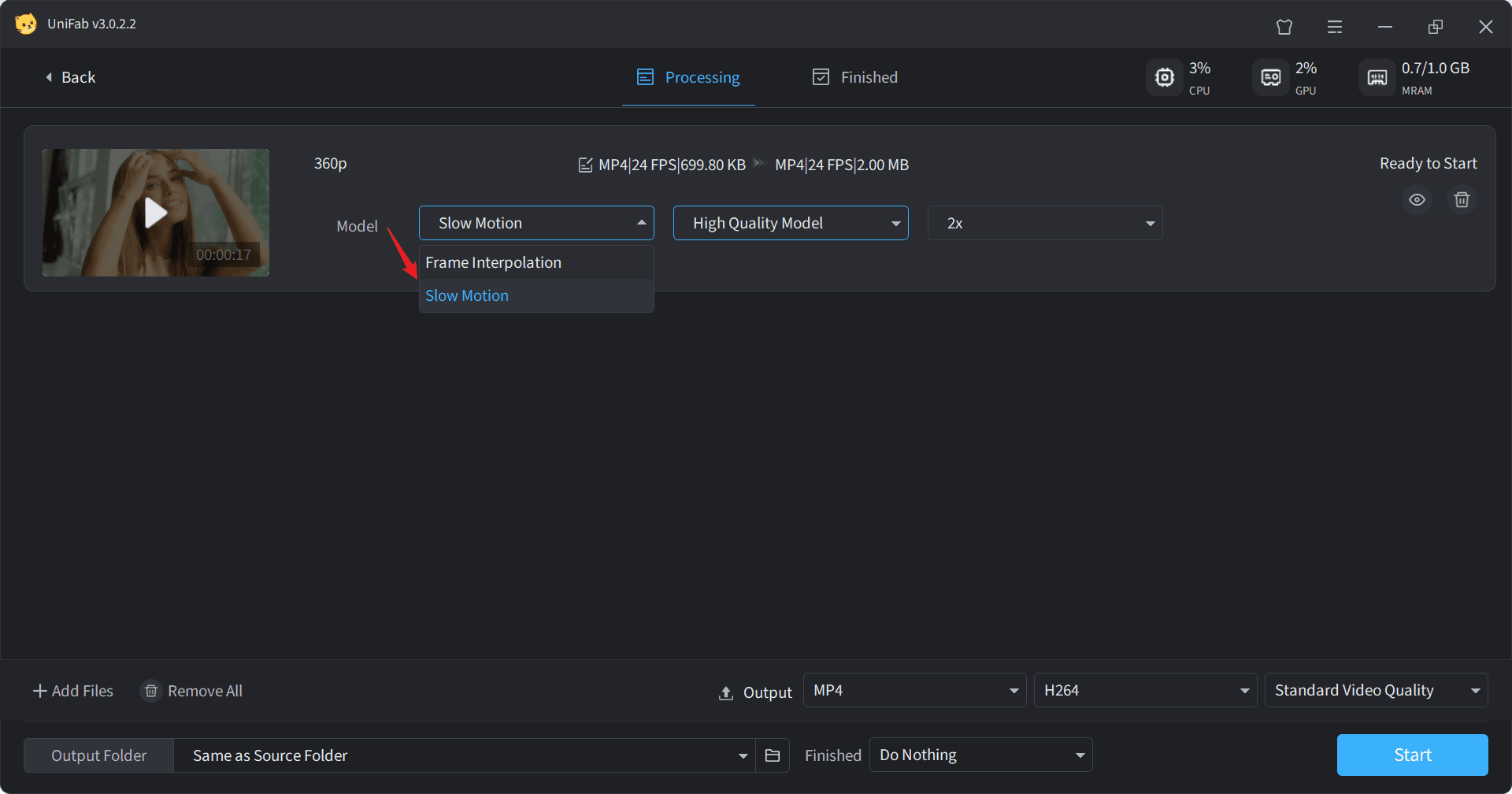 how to slow down video with unifab - step2