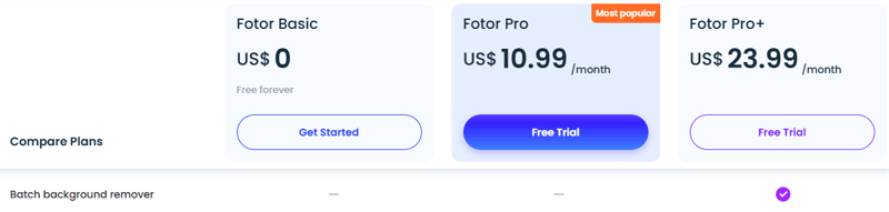 fotor background remover pricing