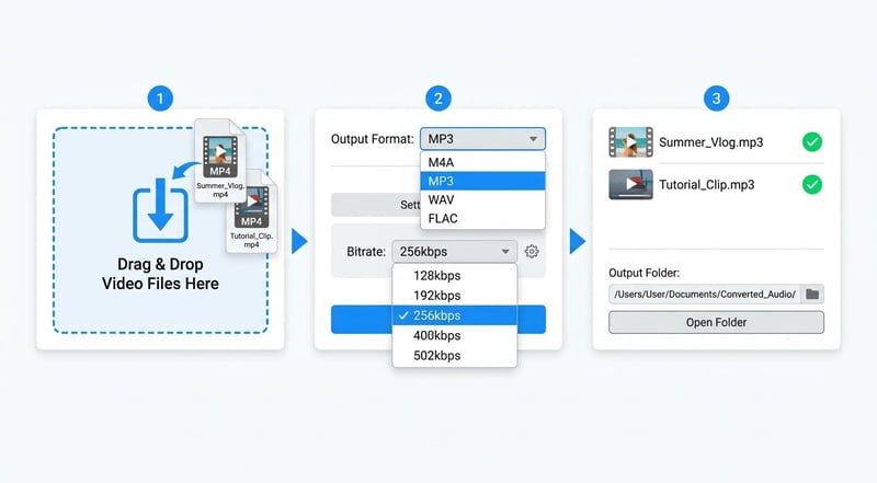 UniFab Video Converter step-by-step: import, select format, convert