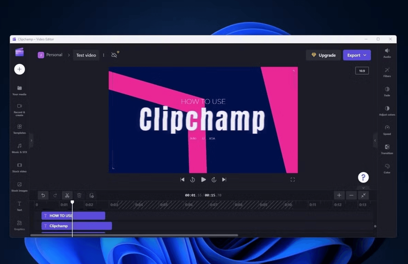 Clipchampのブラウザ編集画面