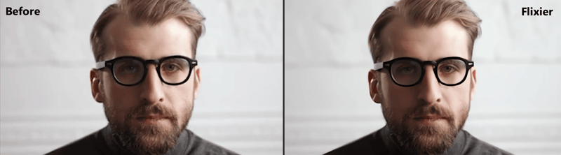 Flixier — 540p source vs 1080p output showing minimal AI improvement, basic pixel stretch
