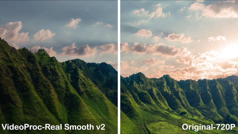 Comparison of Before and After Processing with VideoProc - Real Smooth v2 Model