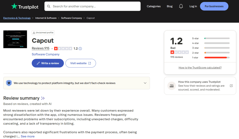capcut reviews on trustpilot
