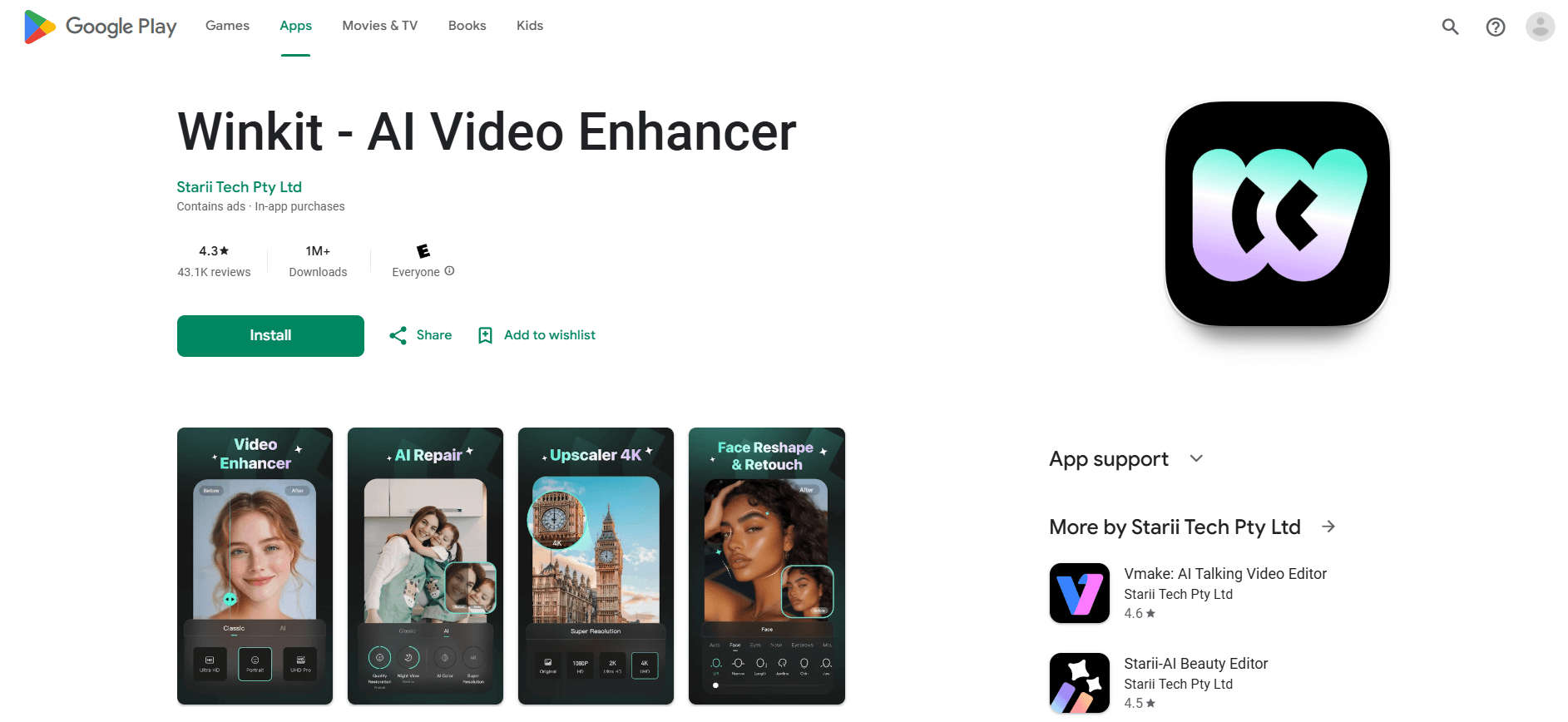 Winkit mobile interface for portrait and short-video enhancement