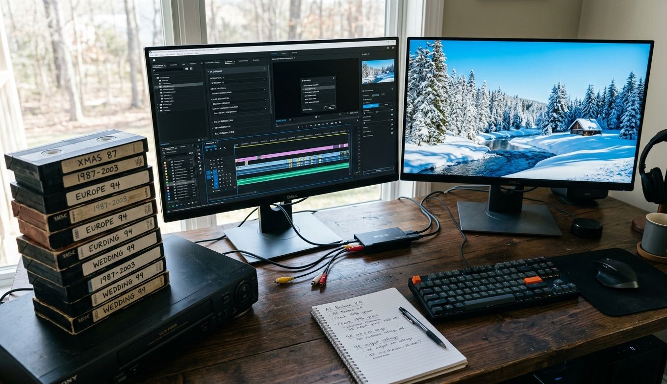 Gigapixel Video AI bei der Sichtung eines VHS-Archivs am 4K-Monitor