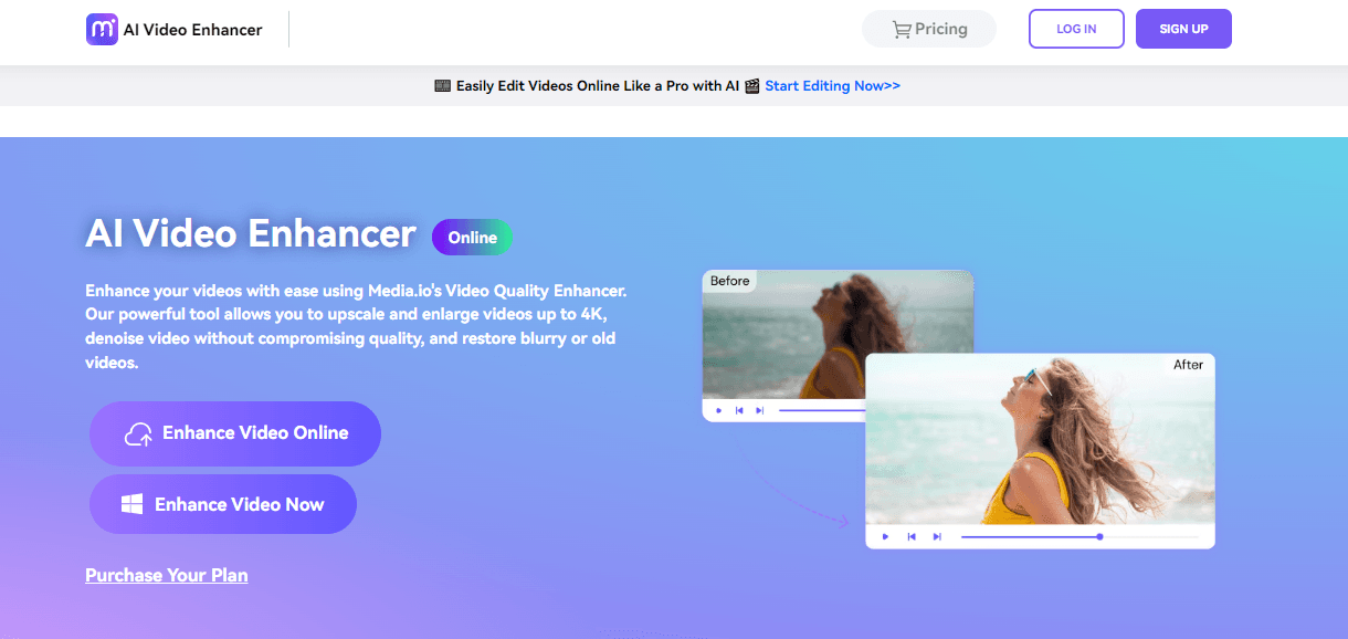 Media.io Online AI Video Upscaler 