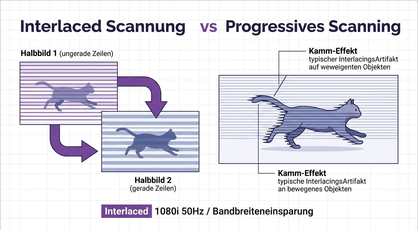 Interlacing-Diagnose mit zwei Halbbildern und sichtbarem Kammartefakt