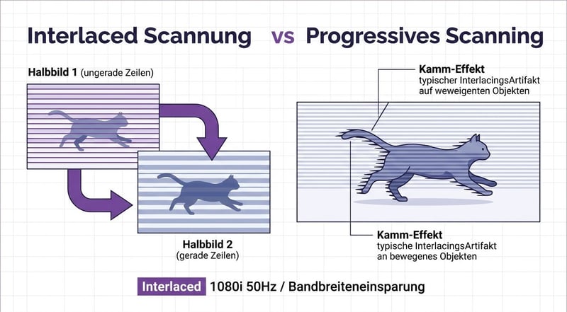 Interlacing-Diagnose mit zwei Halbbildern und sichtbarem Kammartefakt