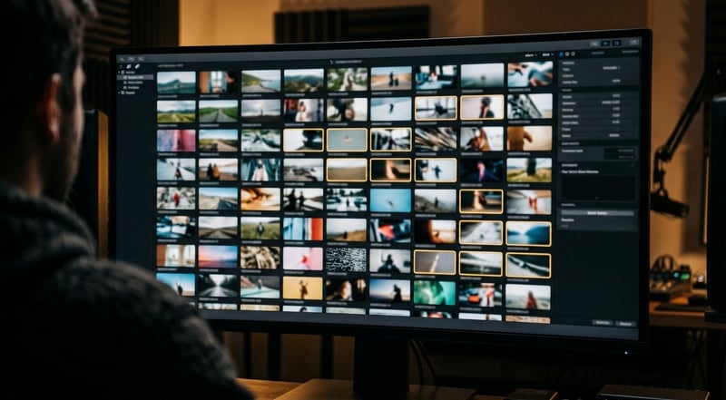 A creator batch-finishing a set of short clips from multiple AI video models on a workstation