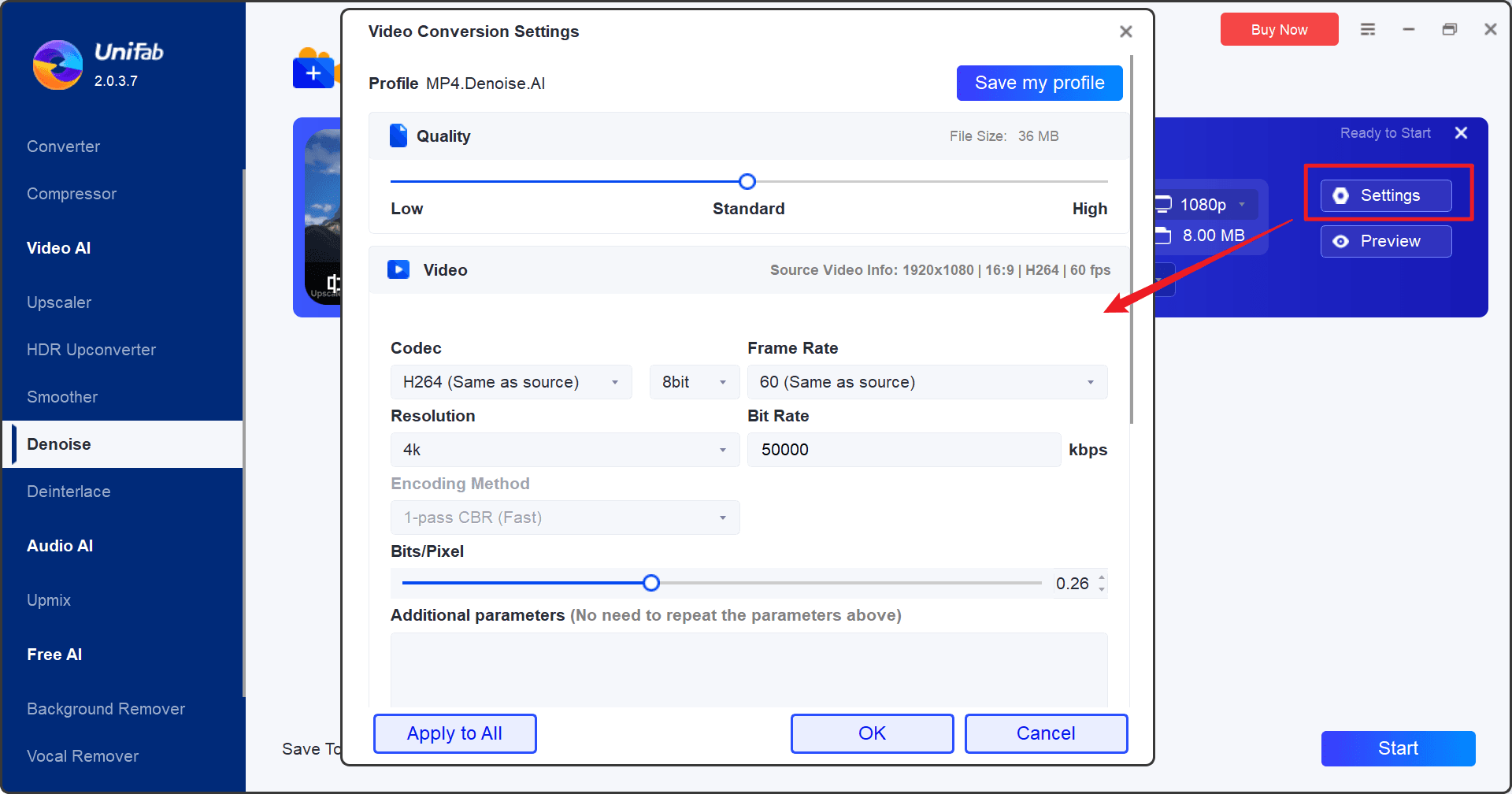 fix grainy video with unifab-step3