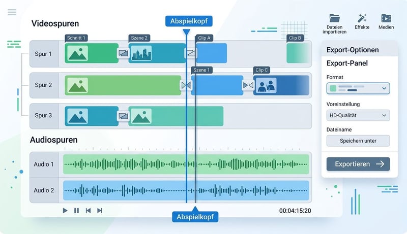 Konzept Video-Editor Timeline mit Transitions
