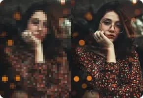 Pixelated and clear portrait comparison