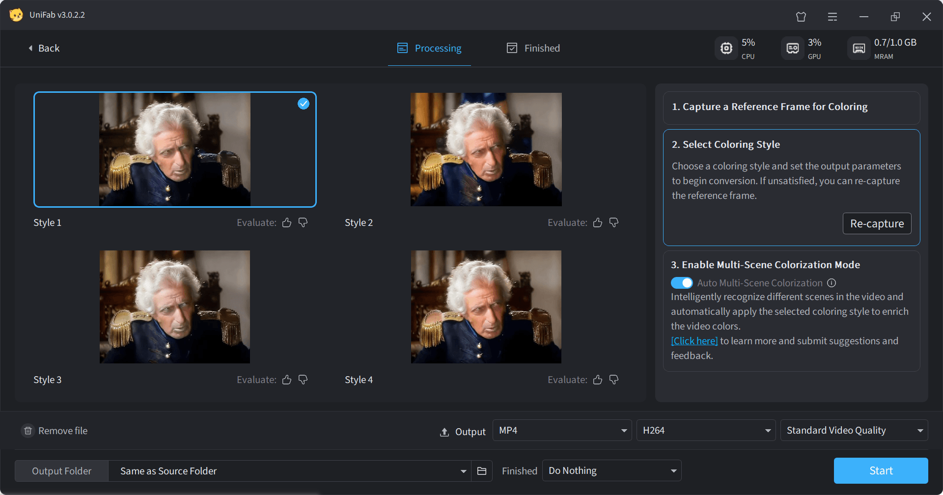 how to use unifab colorize video app - step3