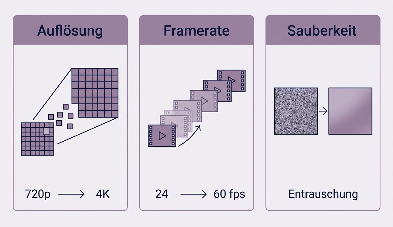 KI-Video-Upscaling mit Auflösung, Framerate und Entrauschung für ein ruhiges 4K-Bild