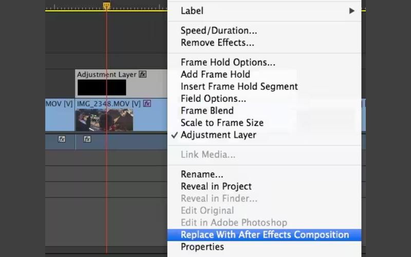 Premiere Pro clip linked to After Effects for grain reduction