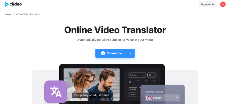 Clideo free video translator
