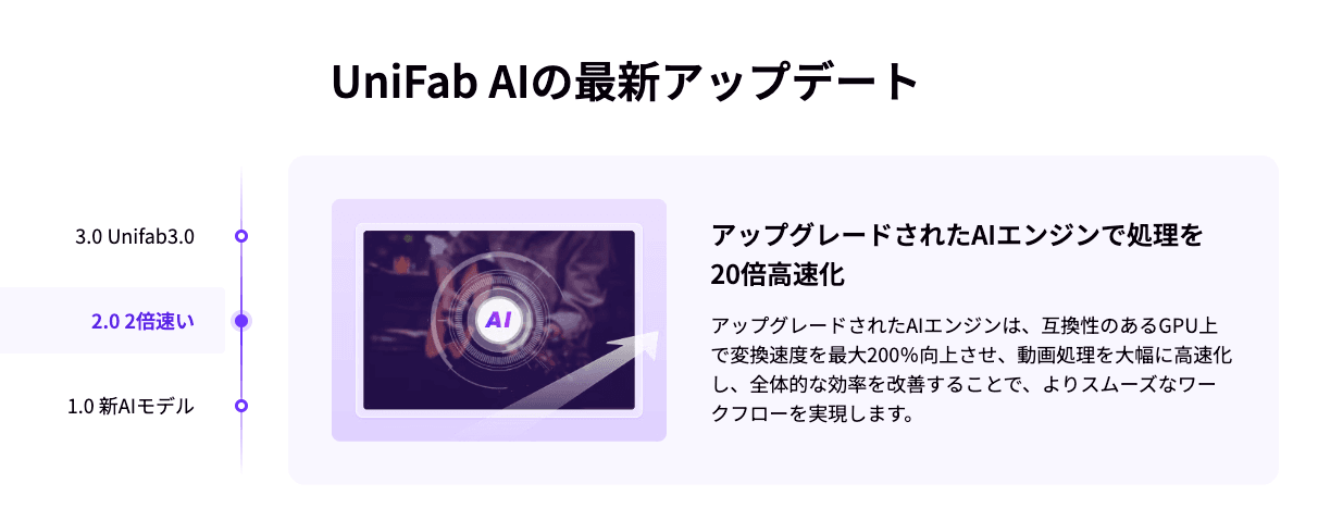 UniFabでGPUと出力解像度を確認して処理時間を調整する設定画面