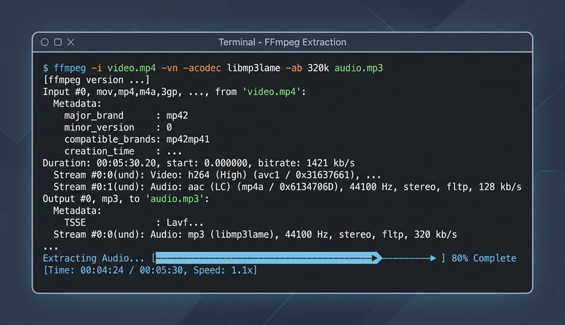 Konzept FFmpeg Audio-Extraktion Terminal