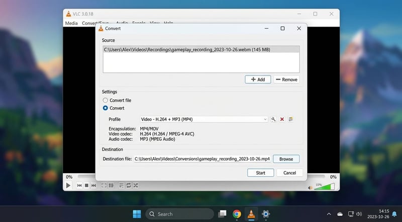 VLC Convert dialog on Windows