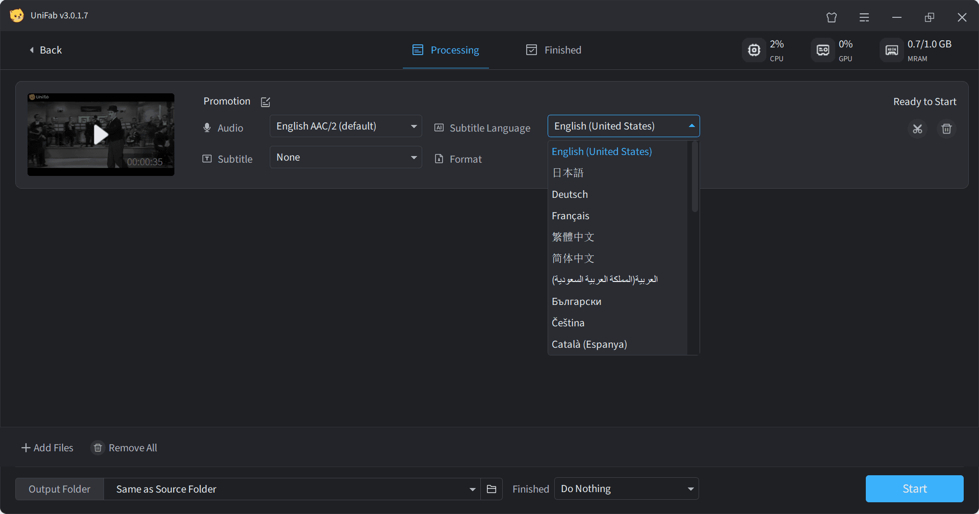 how to add subtitles to a video in UniFab - step3