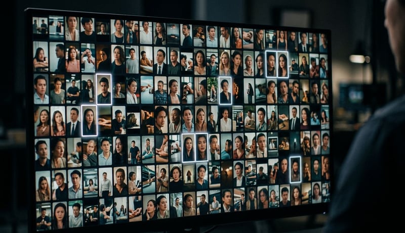 A creator batch-finishing dozens of vertical AI short-drama shots on a studio workstation