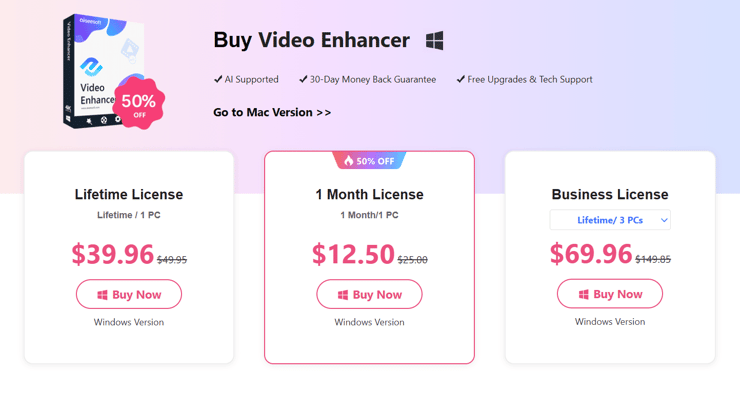 aiseesoft video enhancer pricing screenshot