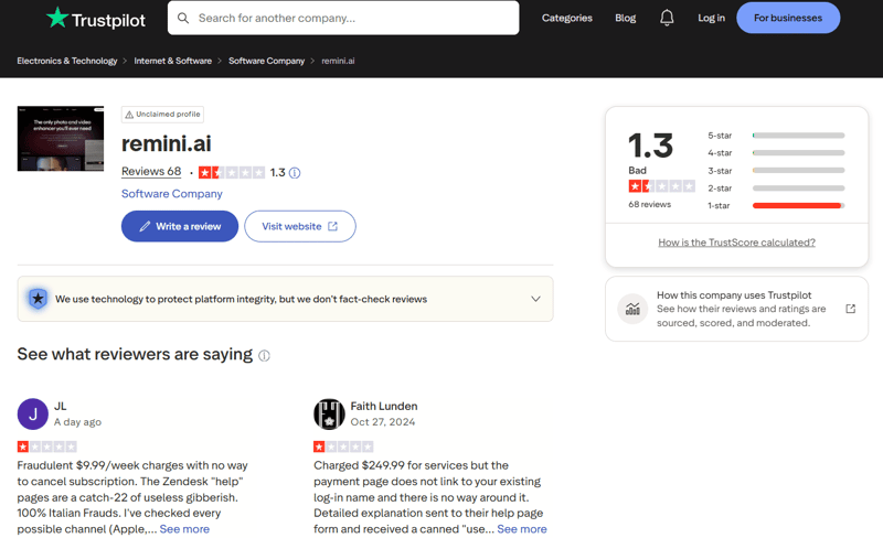 remini reviews on trustpilot