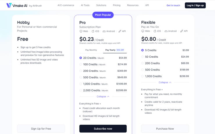 vmake pricing plan