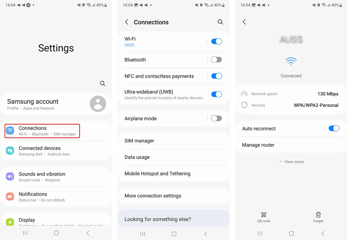 Network connection settings