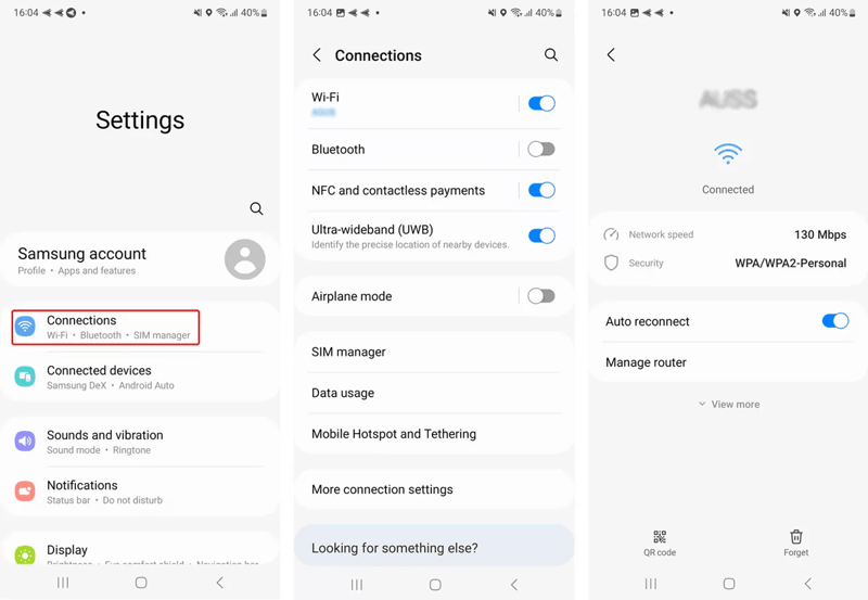 Network connection settings
