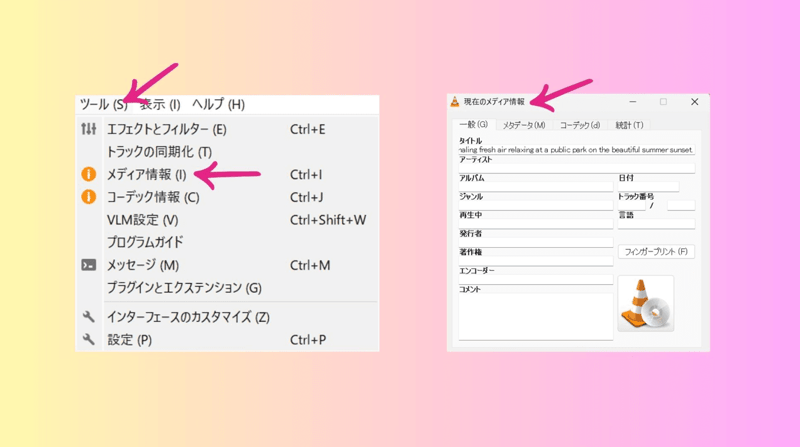 VLCメディアプレイヤーで詳細メタデータを確認