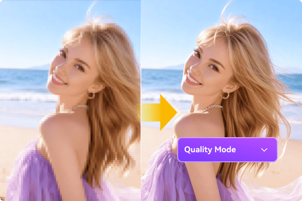 Before and after: UniFab VideoRefiner AI removing mosaic blocks and restoring detail