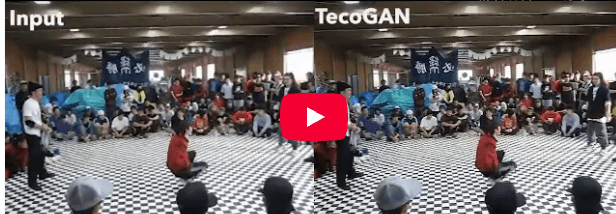 TecoGANの動画フレーム比較で時間的一貫性を確認する図
