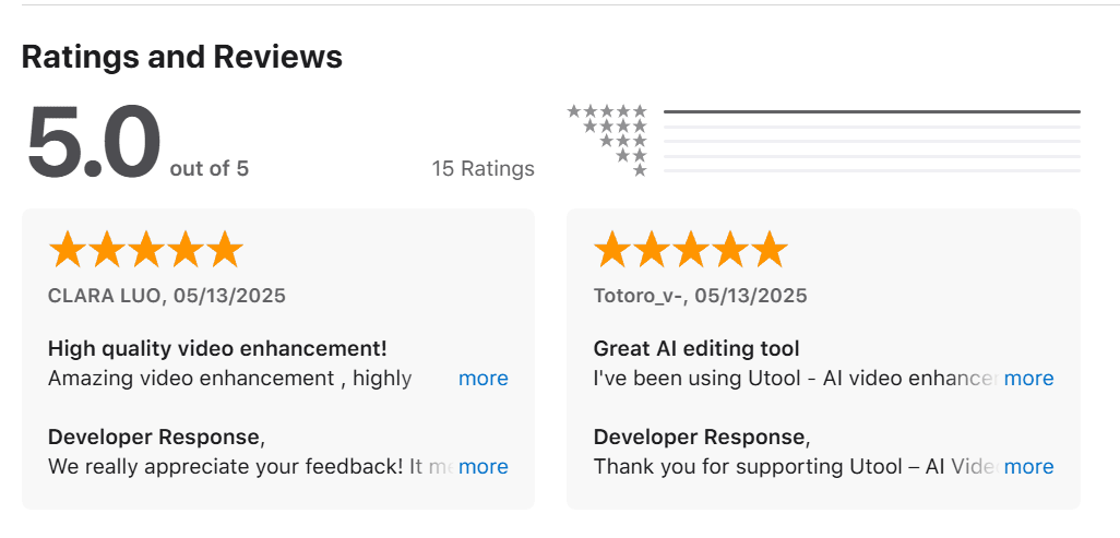 UTool iOS store listing with rating details for video editing