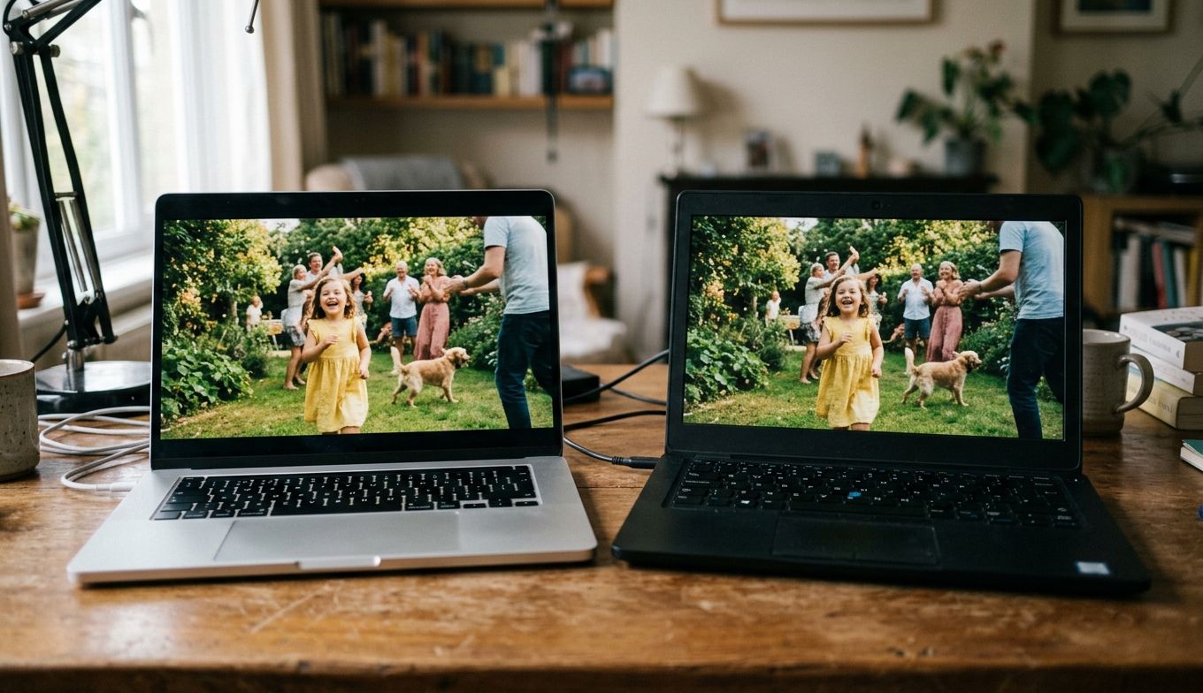 Konzept: Apple- und Windows-Geräte zeigen dasselbe Video (Konzeptbild)