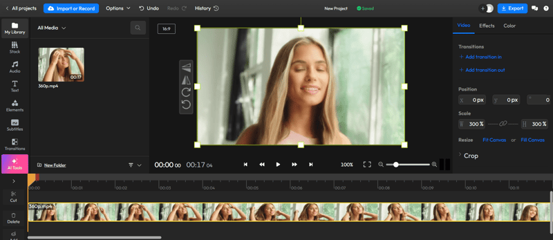 Flixier Video Clearer workspace