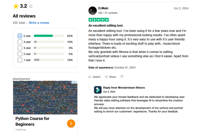filmora review from trustpilot