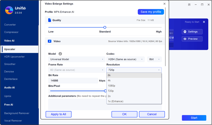 unifab output settings