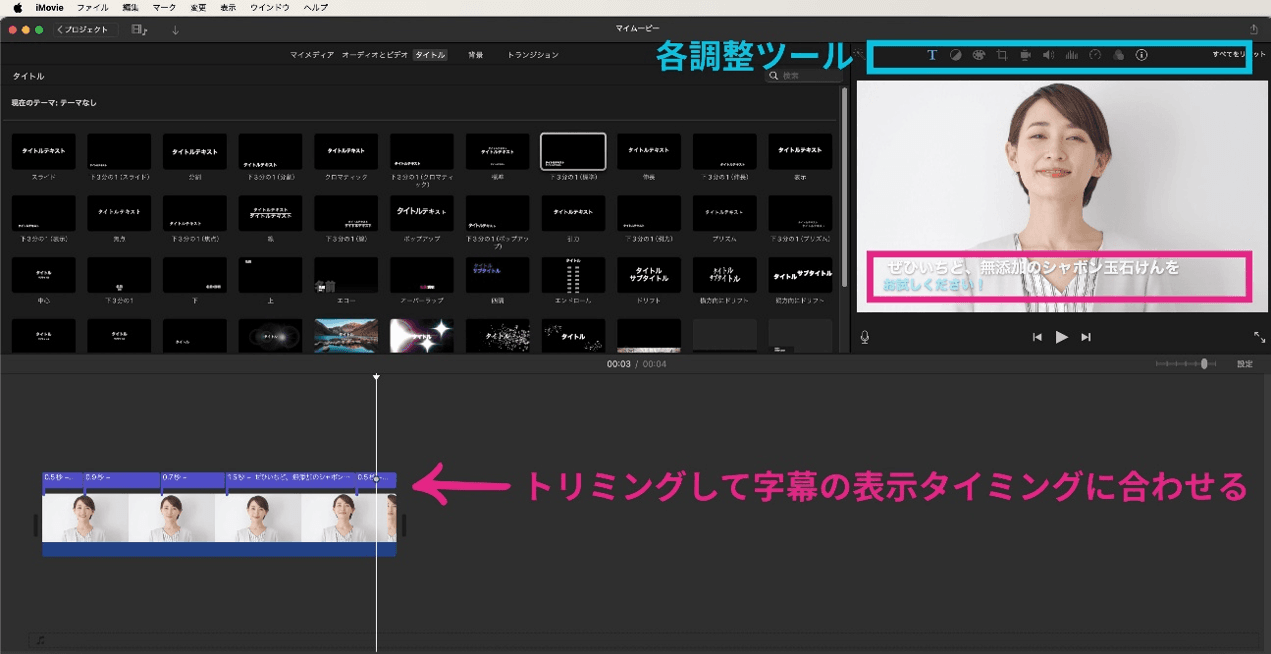 字幕テキストを編集