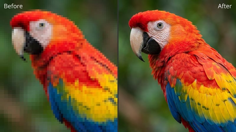 Before and after result of fixing a pixelated video with UniFab VideoRefiner AI