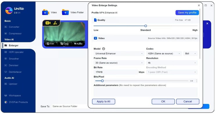 UniFab video settings