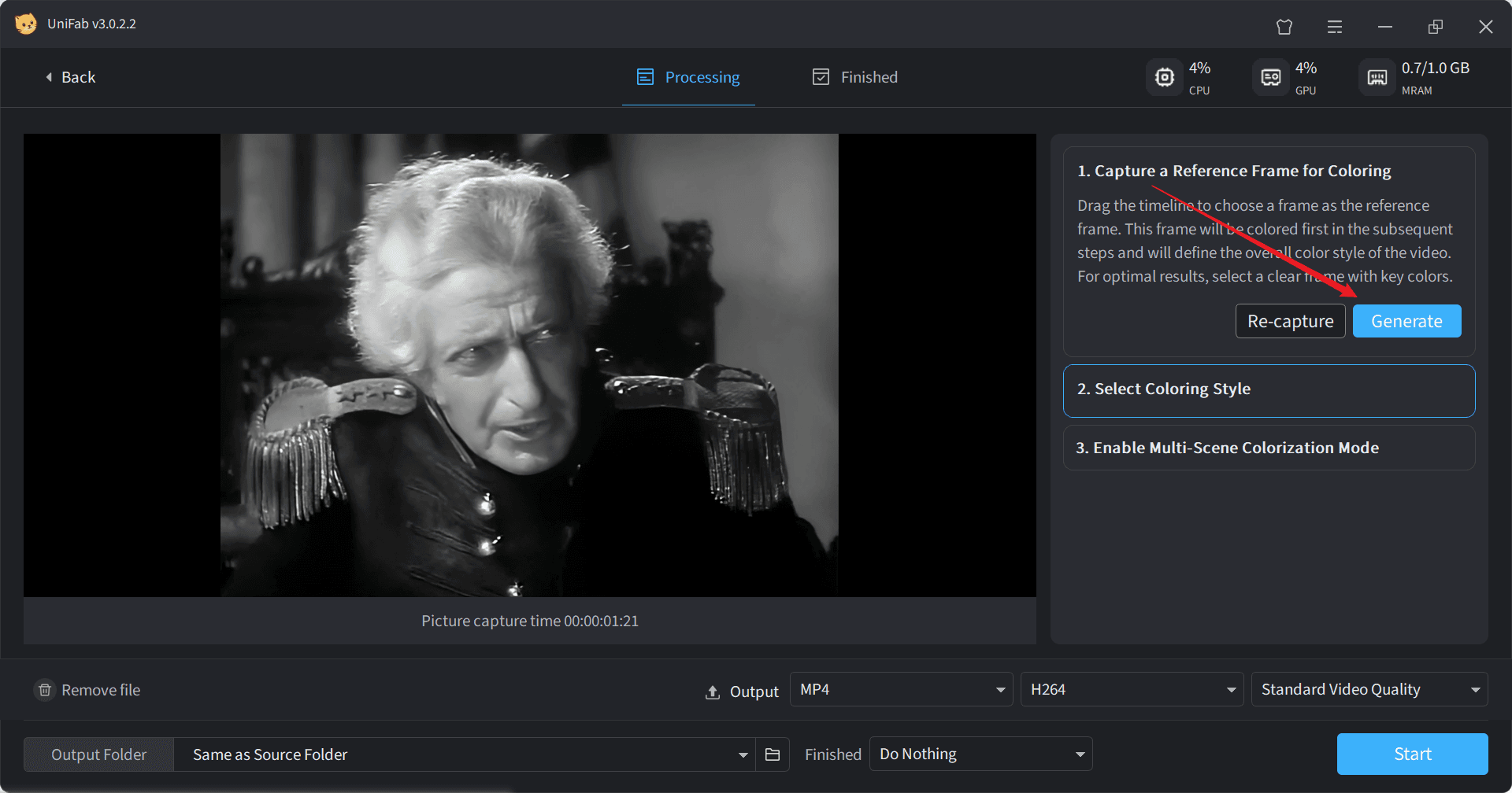 how to use unifab colorize video app - step2
