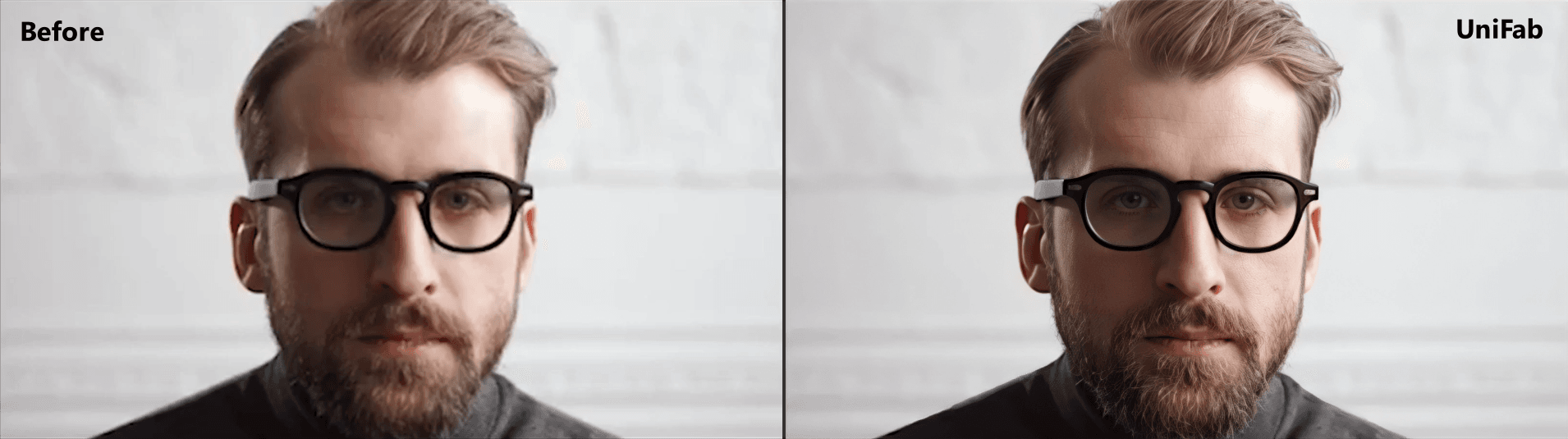 UniFab — 540p source vs 1080p upscaled output, balanced detail and natural skin texture