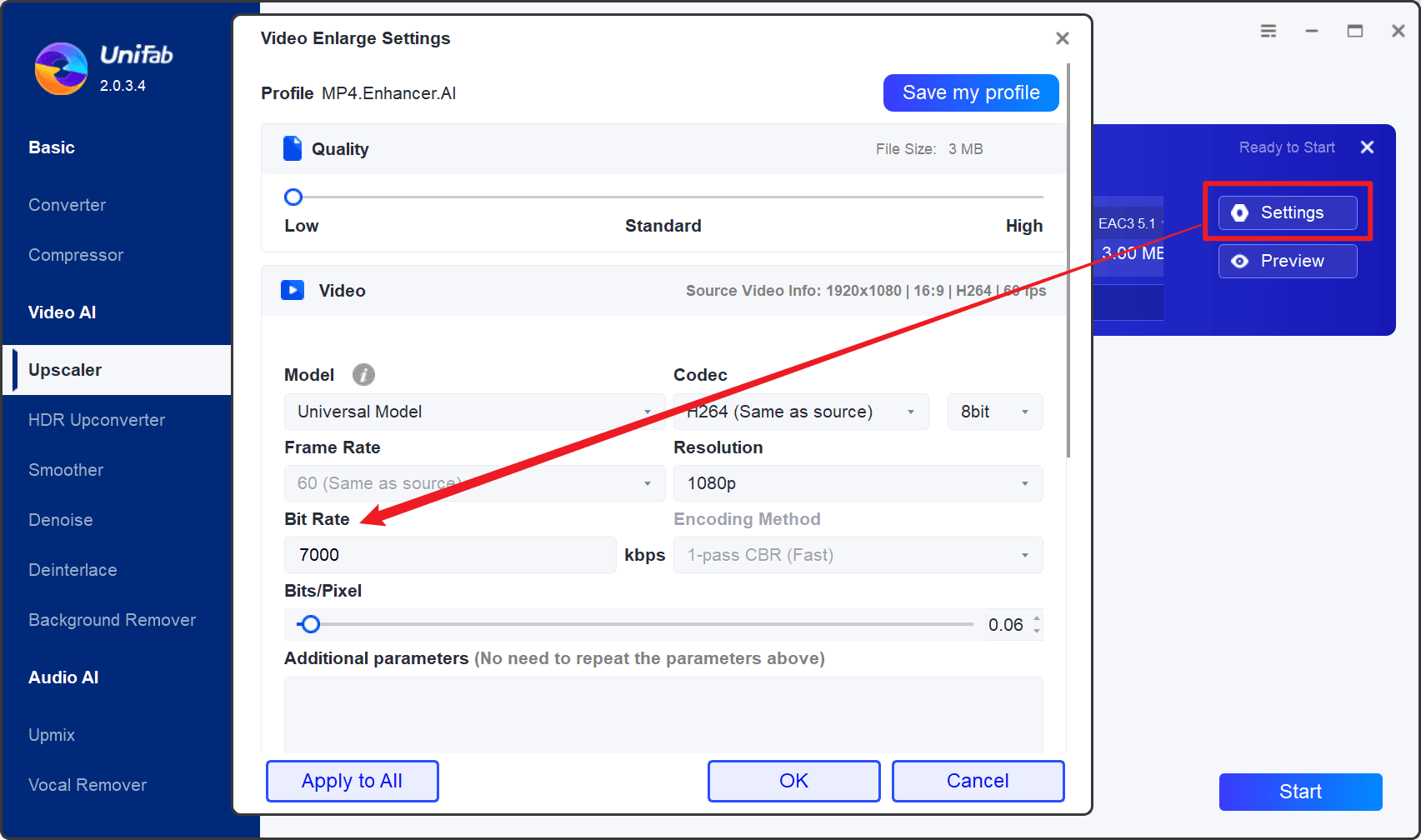 adjust video bitrate for 1080p 60fps-step2