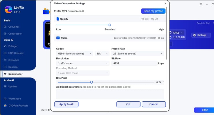 Deinterlace ai settings