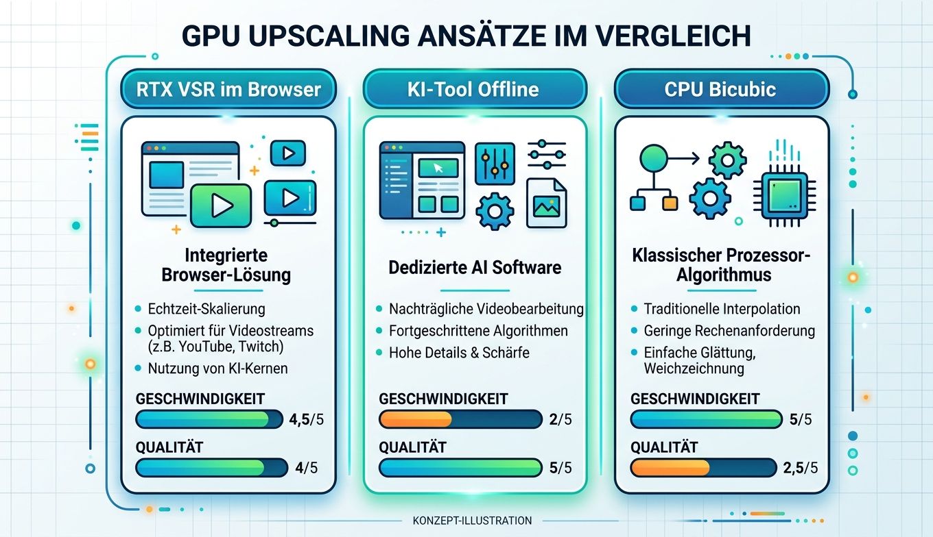 RTX VSR und lokaler KI-Upscaler im Workflow-Vergleich